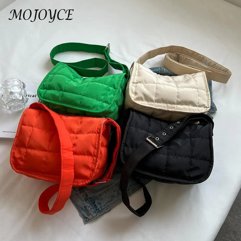 Fashion Ladies Crossbody Bags Quilted Cotton Crossbody Hand Bag Solid Color Rhombus Pattern Adjustable Strap for Travel Shopping