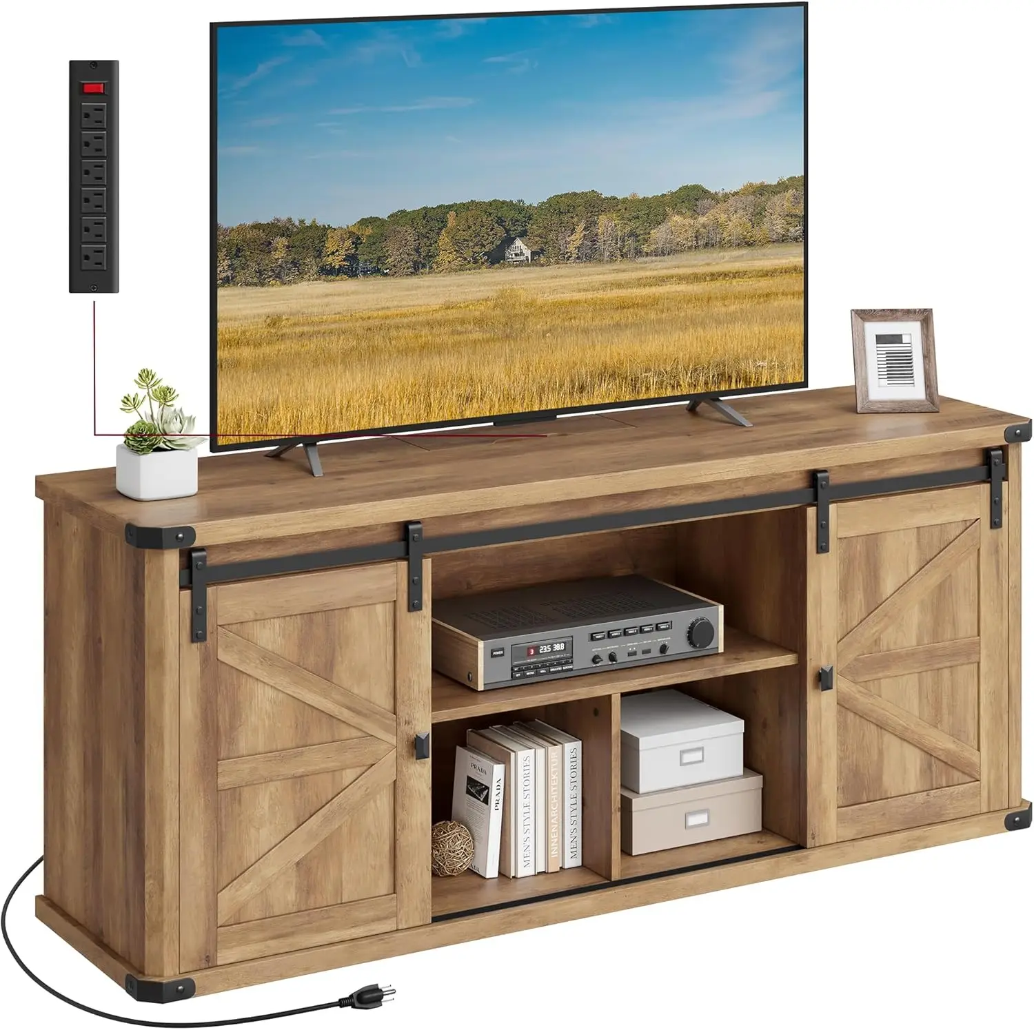 Vasagle Tv Stand For Tvs Up To 65 Inches, Farmhouse Entertainment Center With Sliding Barn Doors, Tv Console Table For Living