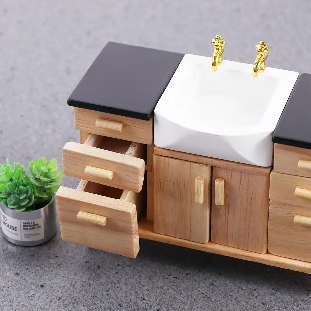 Pretend Play Toy Model Home Toys Classic Toys Simulation Wash Basin Furniture Toys Cabinet Bathroom Kitchen Decoration