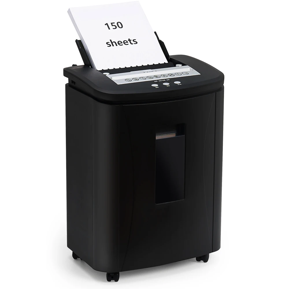 Auto Feed Paper Shredder 150 Sheet Micro Cut P5 Document Credit Card Quiet Commercial Heavy Duty Shredder with 25L Pull-out Bin