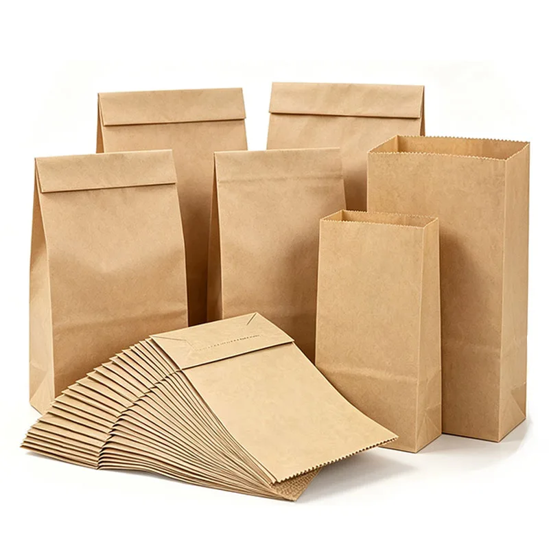 

10/20/50PCS Brown Kraft Paper Bag Disposable Shopping Food Package Brown Kraft Paper Bag Bread Cookie Snack Vegetables Takeaway