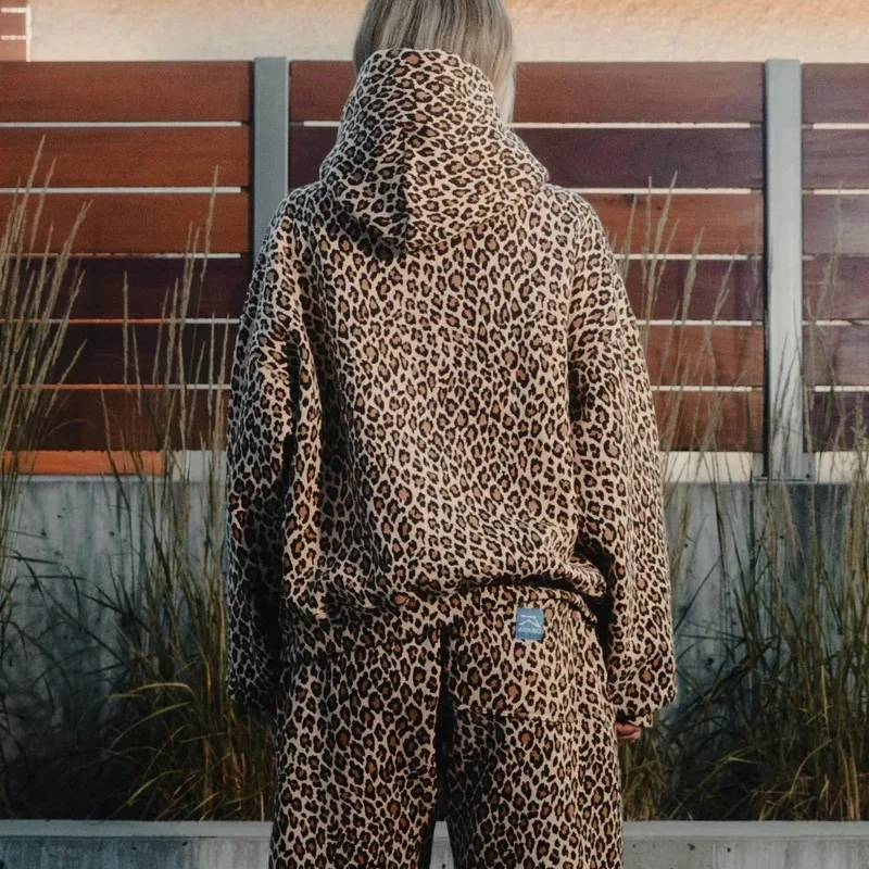 Y2K ファッションヒップホップワイルドヒョウ柄パーカーストリート原宿トレーナーヴィンテージ冬ユニセックスカジュアルフルスリーブプルオーバー