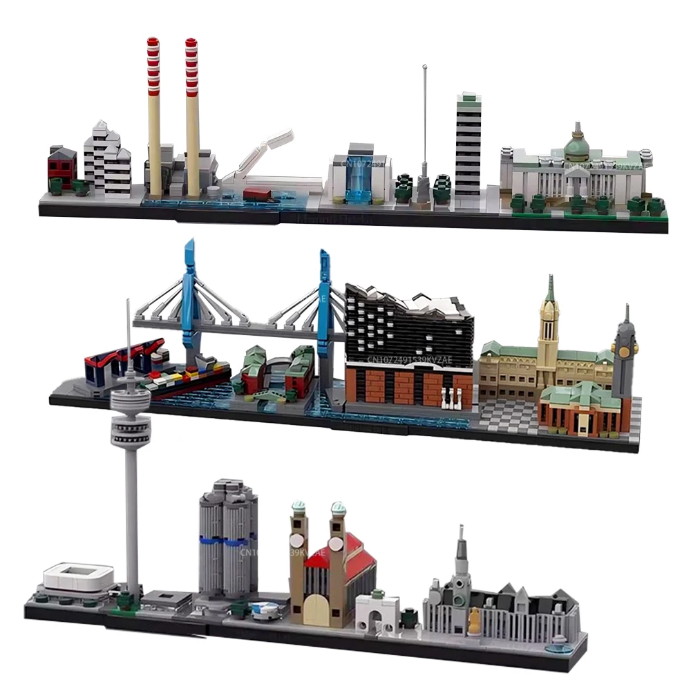 MOC City Architecture Skyline Germany Hamburg Dublin Munich House Street View Sets Building Blocks  Toys Christmas Gift