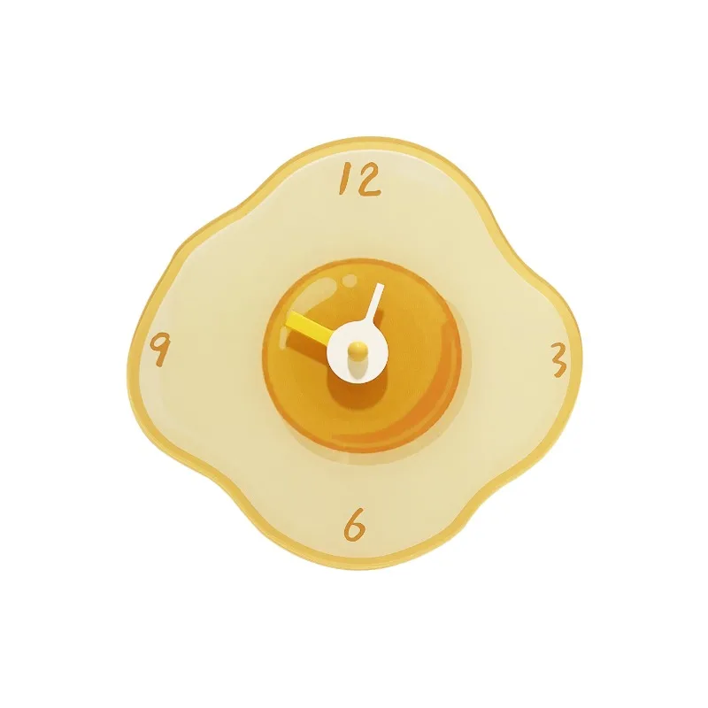 Creative Cartoon Fried Egg Wall Clock, Silent Acrylic Hanging Clock for Living Room Kitchen Home Decor