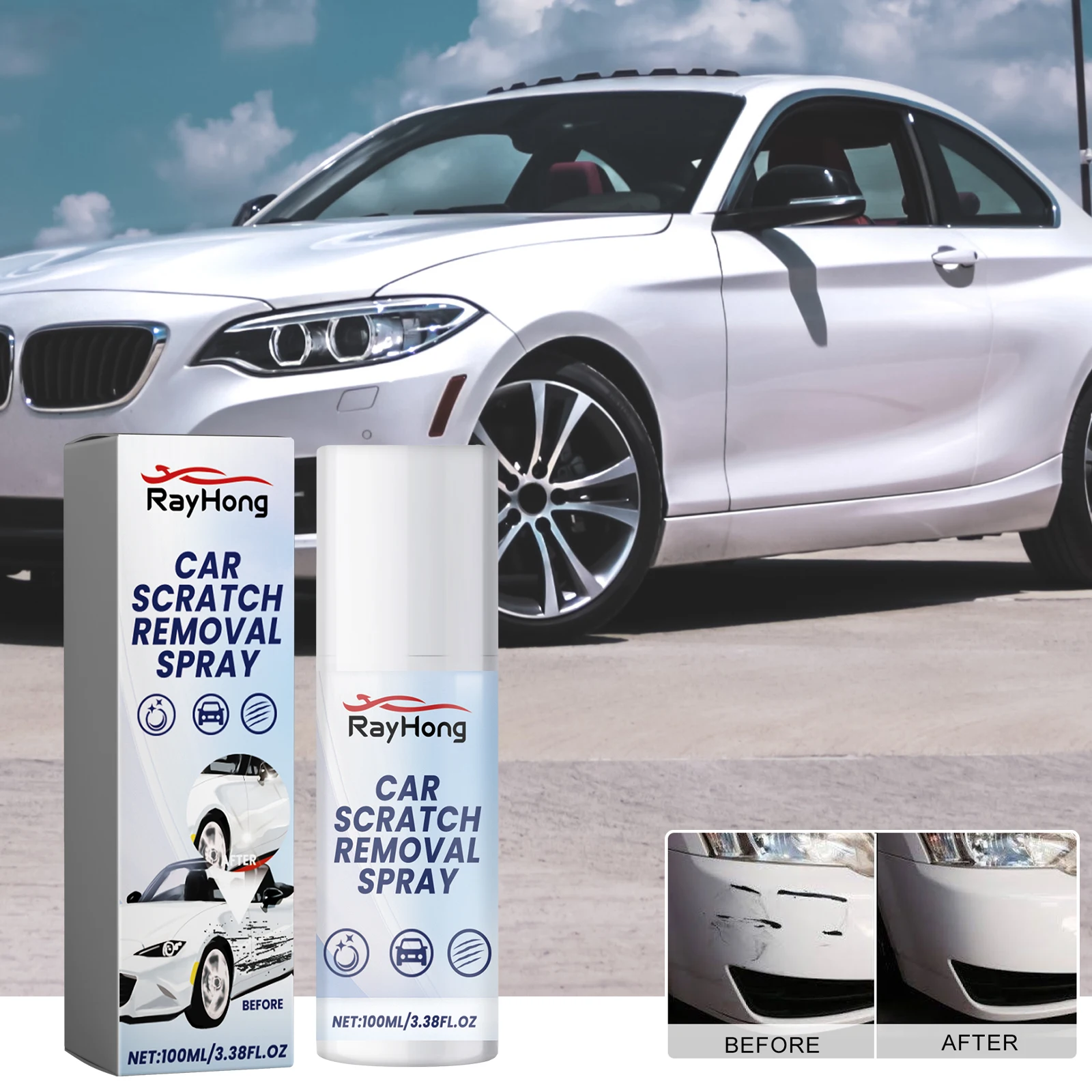 Rayhong 100 ml Auto-Kratzer-Reparatur-Spray, Auto-Reinigungspolitur, Wartung, Schutz, Beschichtung, Autopflege, Farbe, Kratzer-Entferner-Spray