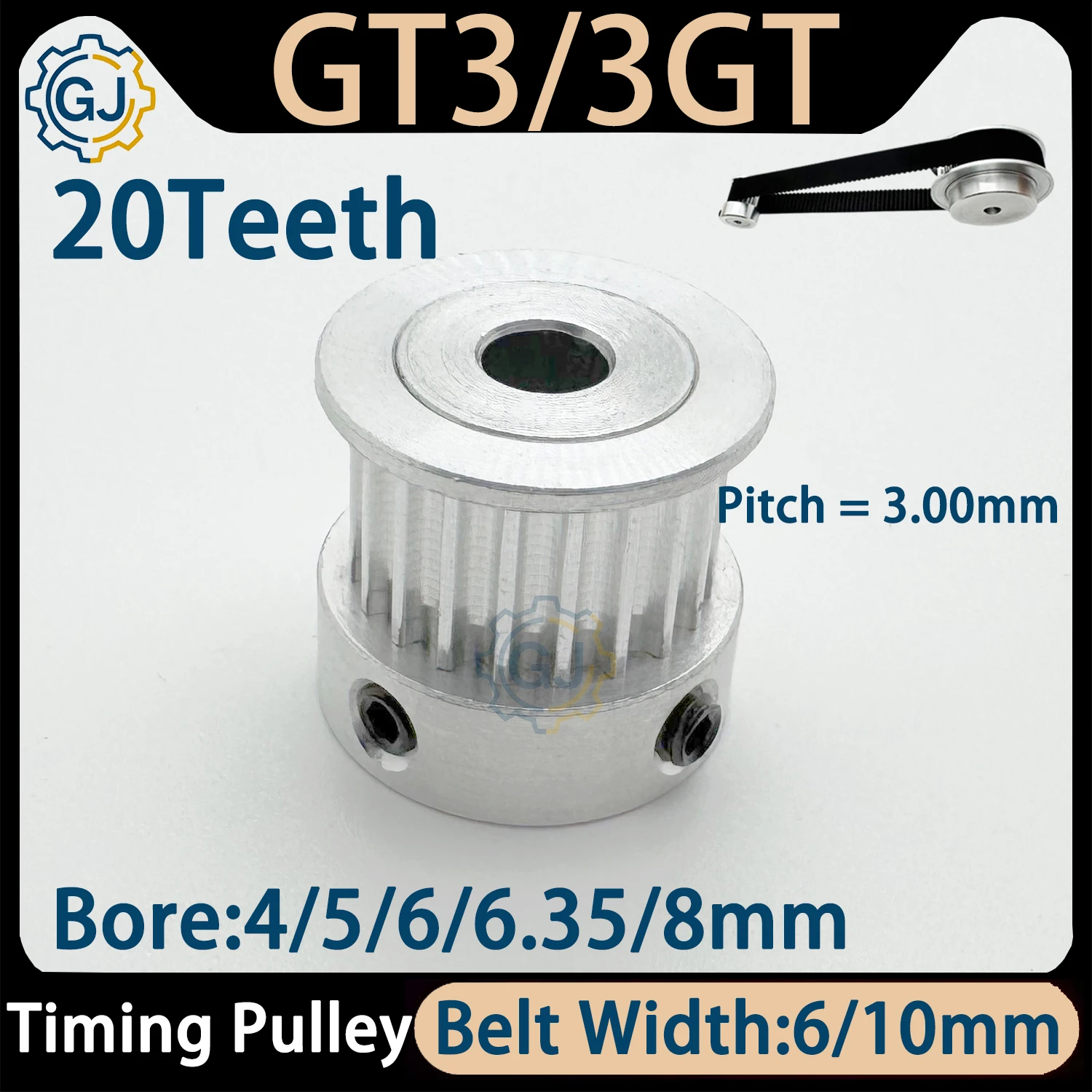 3GT 20Teeth Synchronous Wheel Belt Width 6/10mm Inner Hole Bore 4/5/6/6.35/8mm GT3 20T Timing Wheel Pulley 3MGT K-Type 20 Teeth