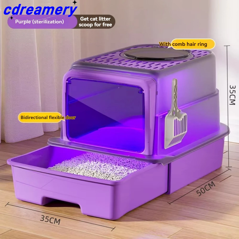 

Three-layer xFoldable Closed Cat Litter Box With Lid Top Entrance Splash-proof Large Pet Cat Toilet With Cat Litter Shovel Drawe