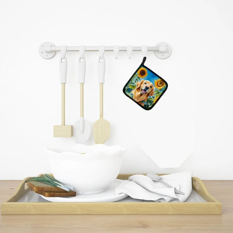 

Sunflowers Golden Retriever Pot Holders Set Heat Resistant Oven Hot Pads Cooking Baking Kitchen Tools Non Slip Heatproof Mats