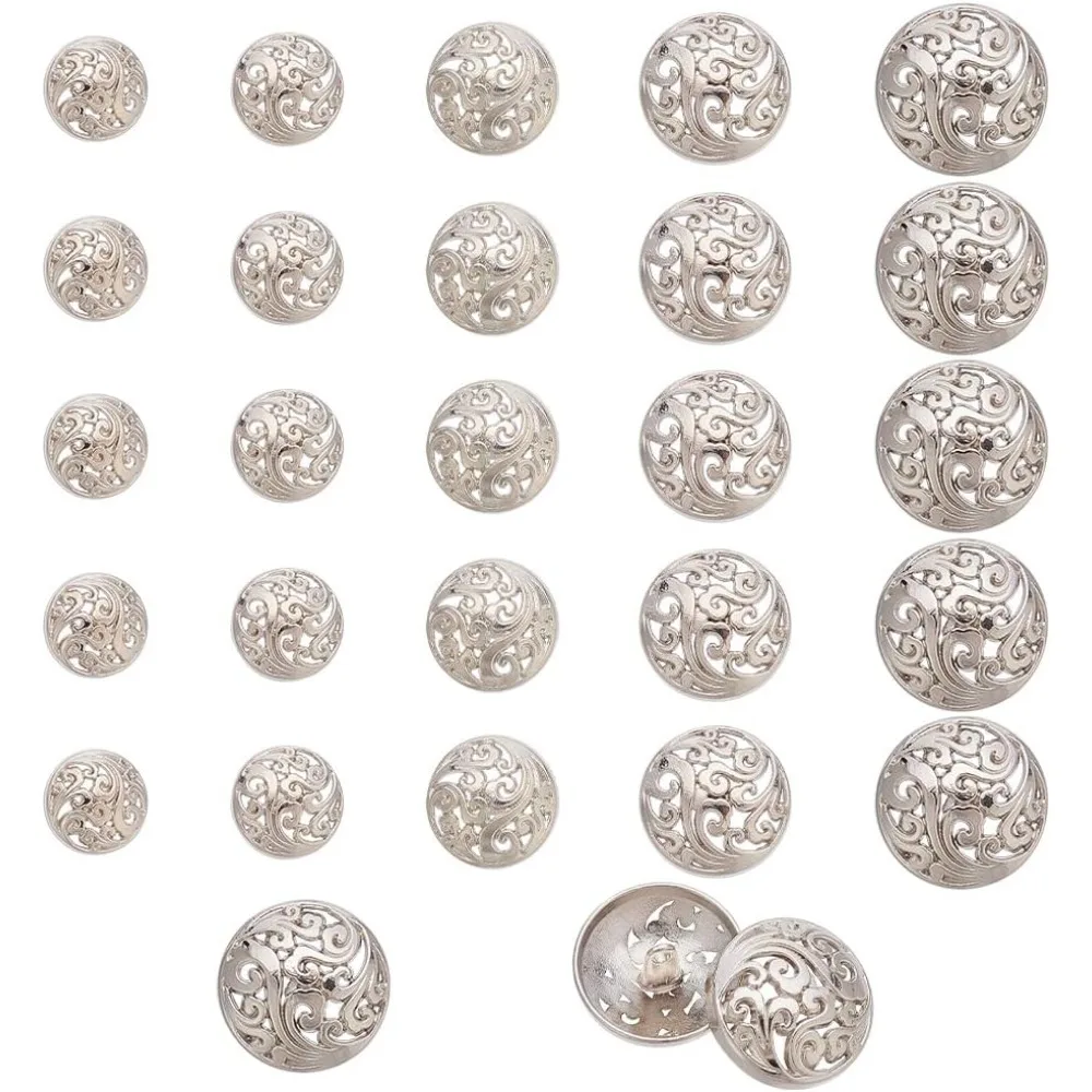 

25 Pcs 5 Sizes Retro Court Style Buttons Sew on 1 Hole Shank Buttons Round Hollow Flower Buttons Metal Button Embellishments