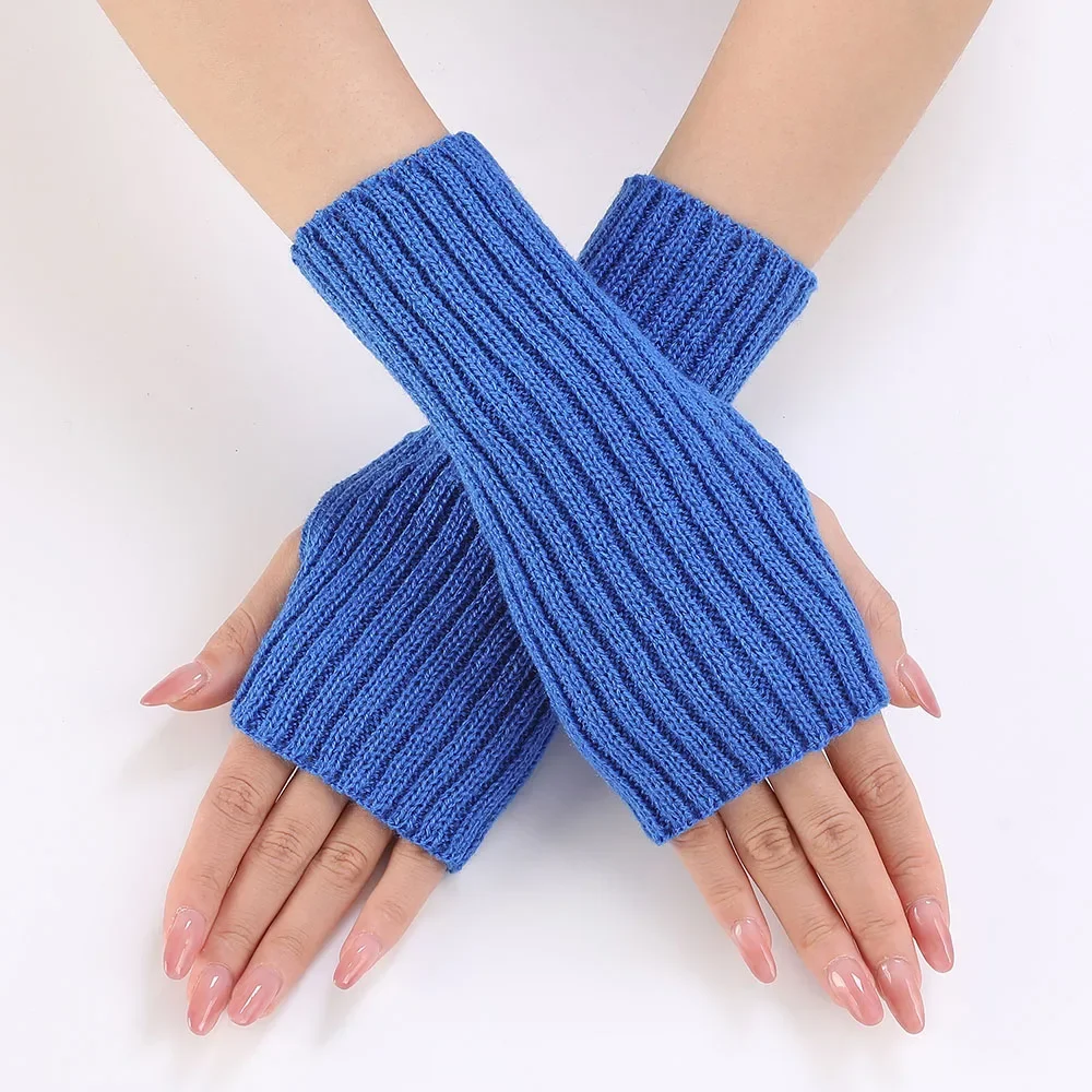 1 Pair Autumn Winter Short Arm Sleeves Half Finger Gloves for Women Solid Color Knitted Fingerless Gloves Hand Warmer Mittens