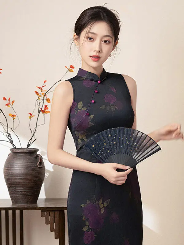 

Ретро-платье-ципао в стиле Шанхай с низким разрезом, облегающее, для работы, для молодых женщин, дышащее, с цветочным принтом