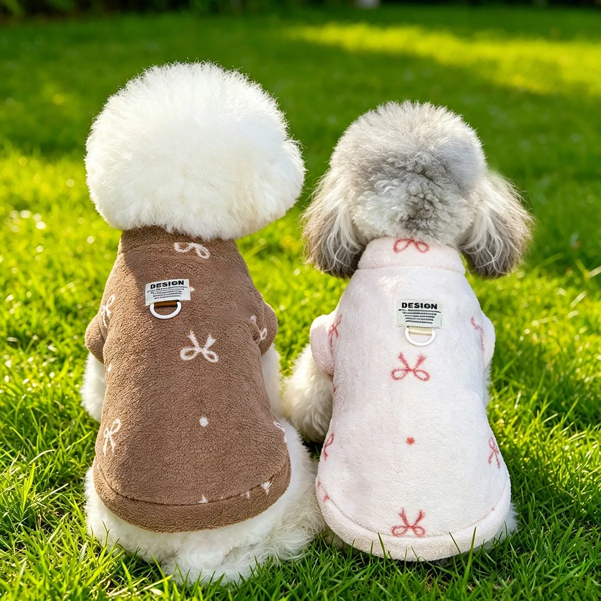 Chic Puppy Clothing, Winter Warm Button-Up Shirt, Classic Bow Pattern Maltese Padded Coat with Traction Buckle