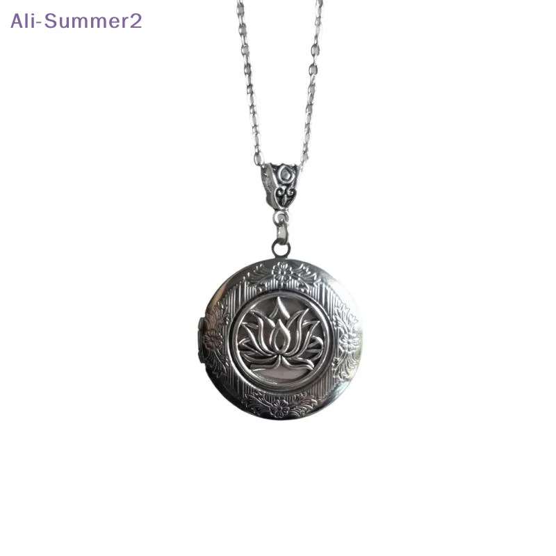 {MX} Retro Lotus Flower Locket Pendant Necklace Openable Stainless Steel Photo Frame Charm Necklace For Women Men Jewelry Gift