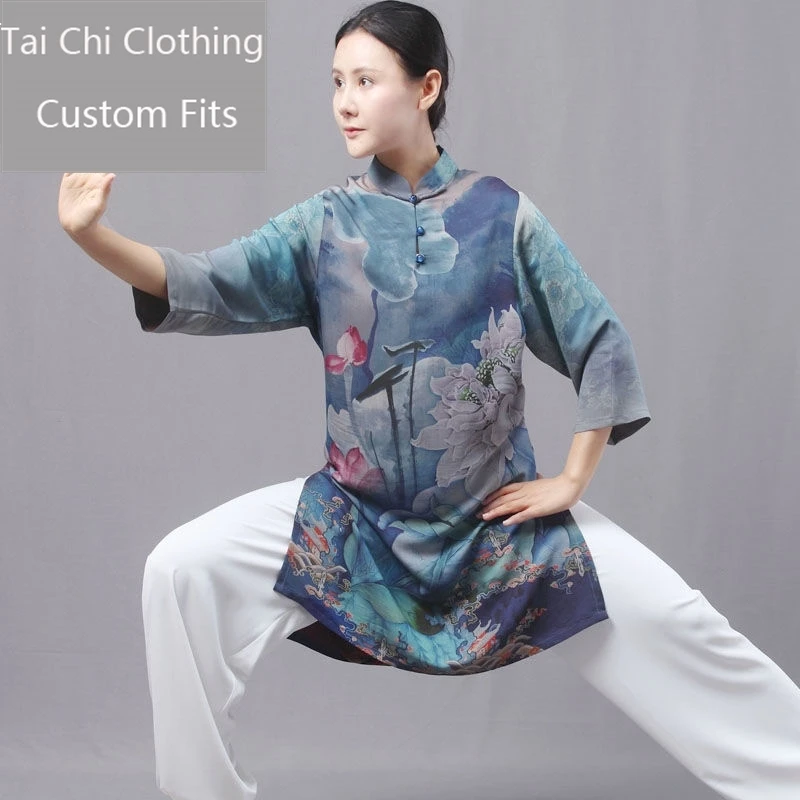 Ink Summer Tai Ji Suit New Women's Thin Xiang Yun Satin Medium and High-Grade Shadowboxing Exercise Clothing