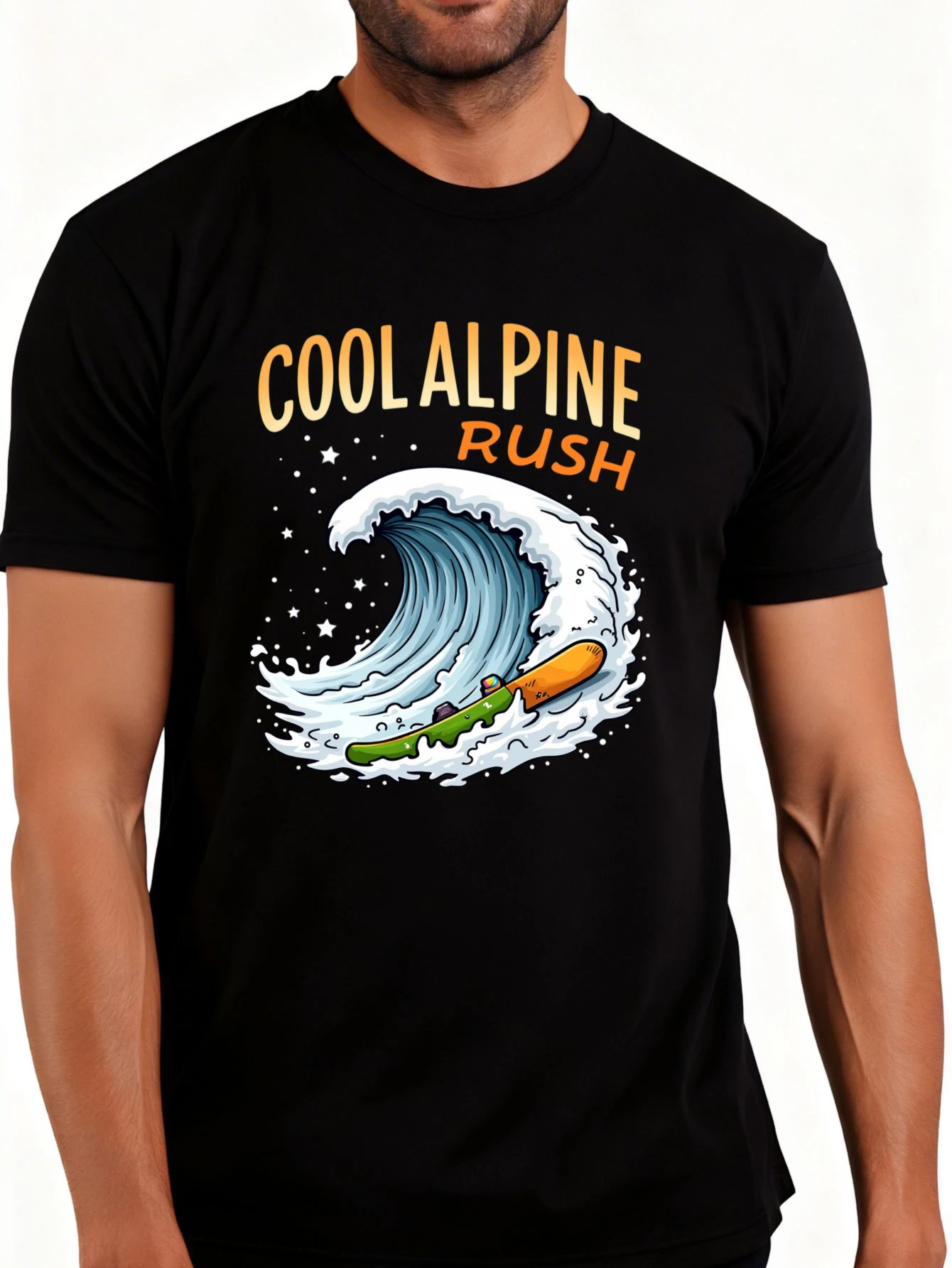 Men's Pure Graphic T-Shirt - Breathable, Soft, Lightweight - Cool Alpine Surfing Waves - Retro Fun Graphic Casual Short Sleeve Summer Top, Gift for Him