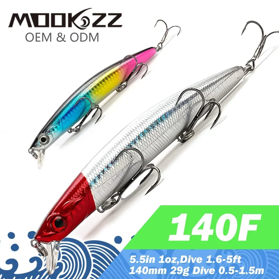 MOOKZZ-señuelo de pesca flotante MINNOW, 140MM, 29G, 120MM, 19G, cebo duro