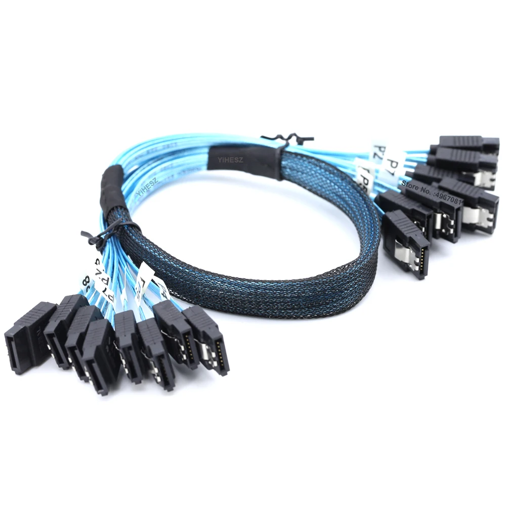 8 SATA To 8 SATA Cable 8 Pcs Sata 3.0 To Sata 3.0 Cabl SAS 7Pin 6Gbps Data Cable for Hard Disk SSD Optical Drive Server Host