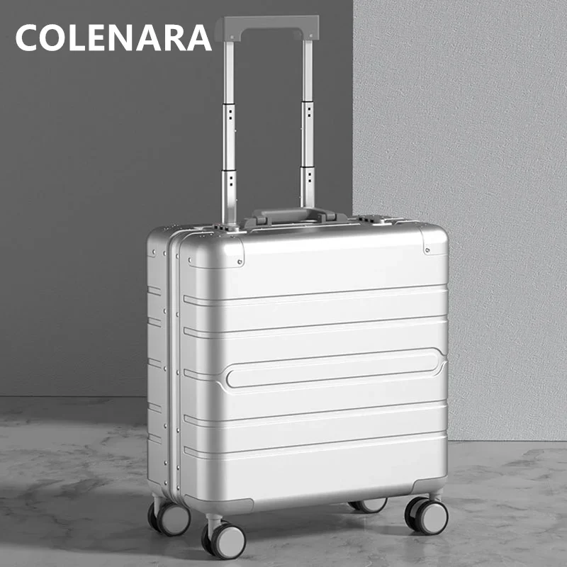 COLENARA 18 بوصة الأمتعة حقيبة سفر عالية الجودة جميع سبائك الألومنيوم والمغنيسيوم الصعود صندوق الأعمال حقيبة تروللي بعجلات حقيبة رجالية