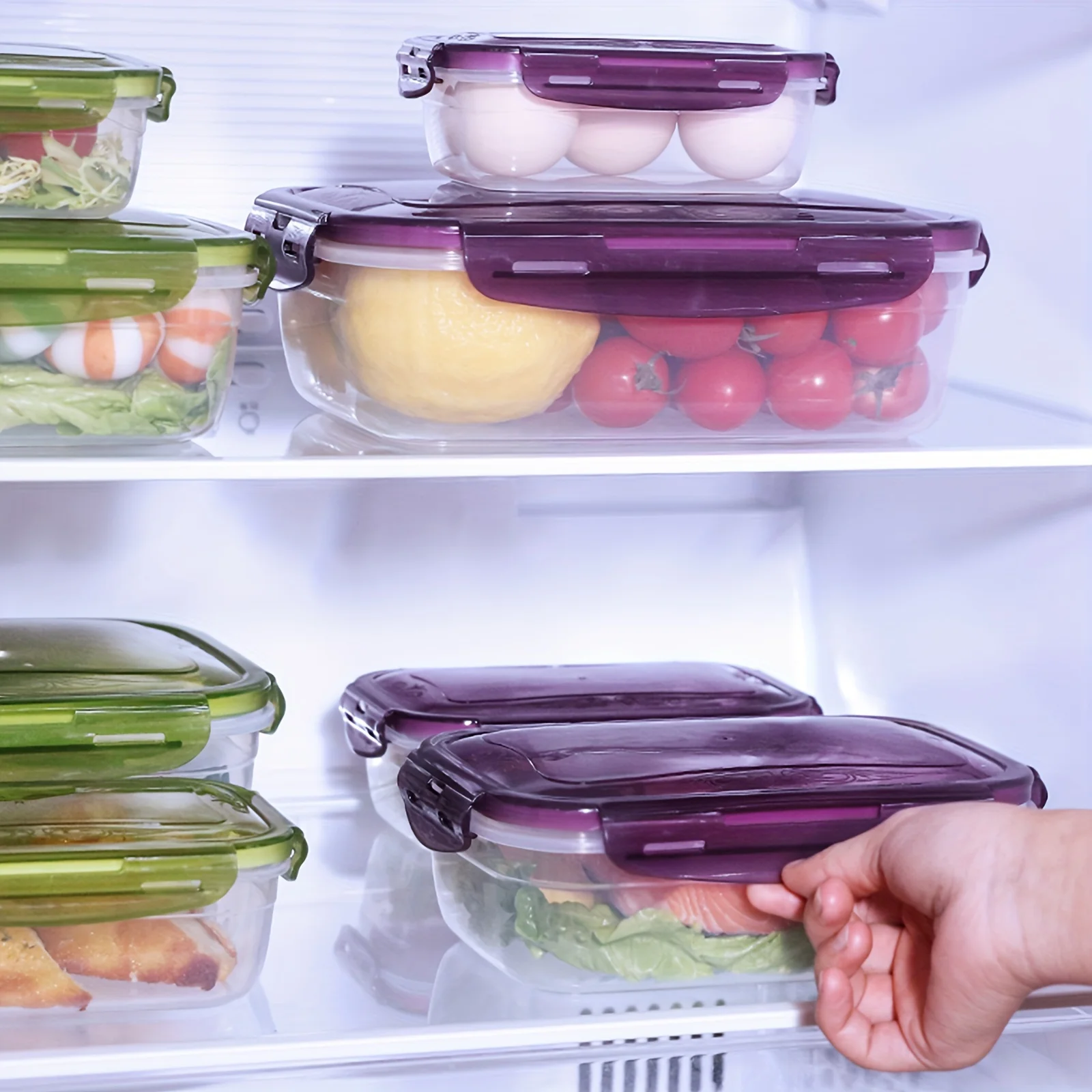 Set Transparent Crisper, Modern Style Pp Cuboid Waterproof Design, Refrigerator And Microwave Oven Safe, Suitable For Kitchen Fo