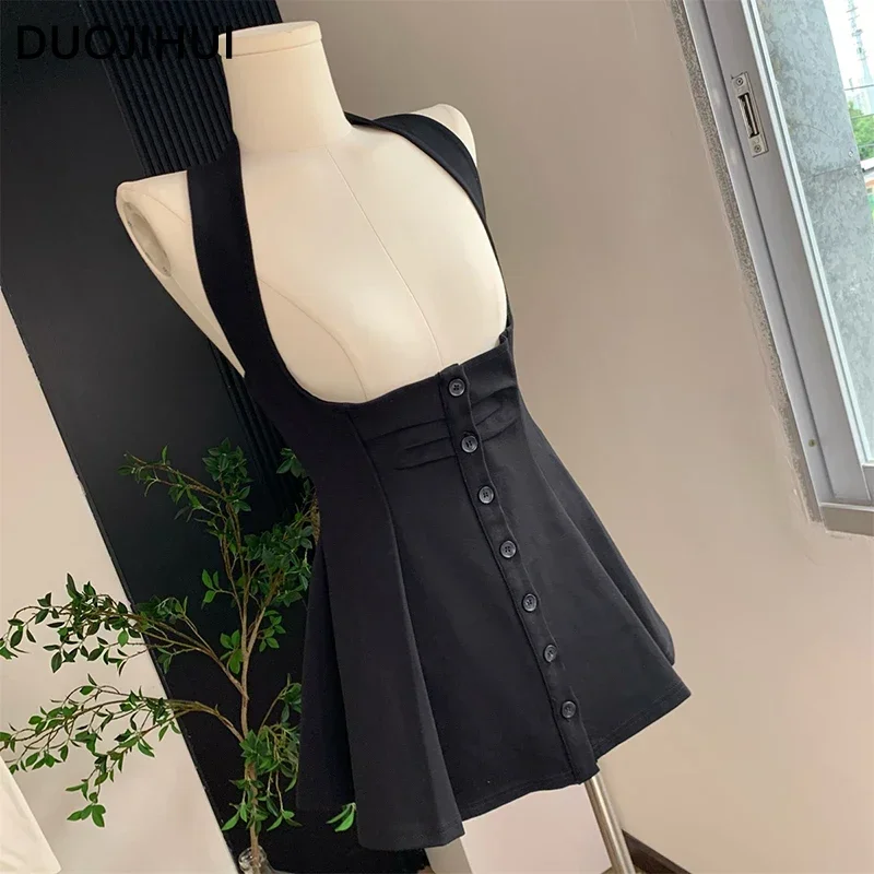 DUOJIHUI Two Piece New Sexy Chic Halter Female Dresses Basic Polo Neck Fashion Button Shirt Slim Simple A-line XS-L Women Dress