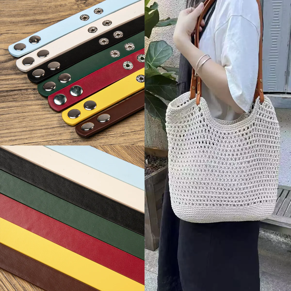 1 para pasków na ramię ze skóry PU, długość całkowita 68 cm — odpowiednie do samodzielnego wykonania torebek tkanych lub jako zamiennik starych pasków na ramię.