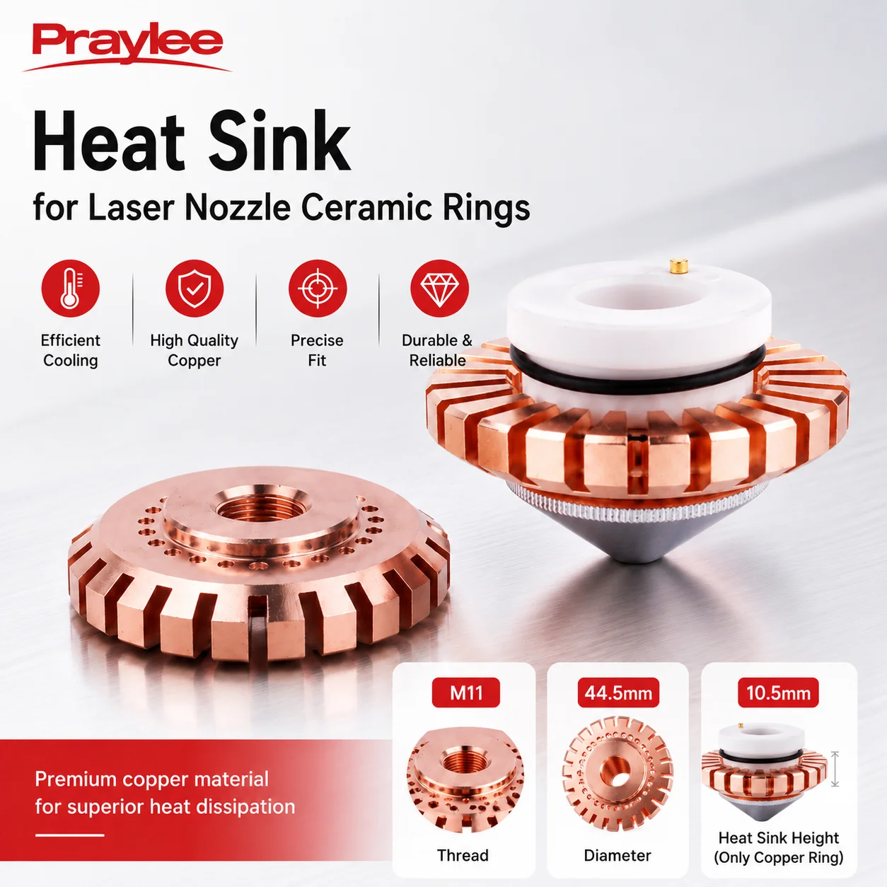 

Laser Nozzle Radiator D44.5 H10.5 M11 Precitec HAN'S Cutting Machine Cooling Block Heat Dissipation Ring