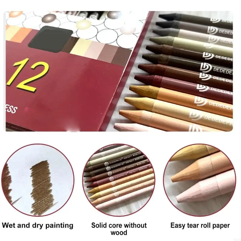 12 Lápis cor sem à base óleo para pintura desenho retratos