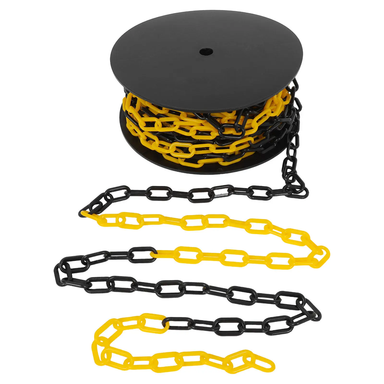 1 Roll Plastic Safety Barrier Chain Black Yellow 82Ft Crowd Control Queue Line Parking Lot Construction Event Barrier
