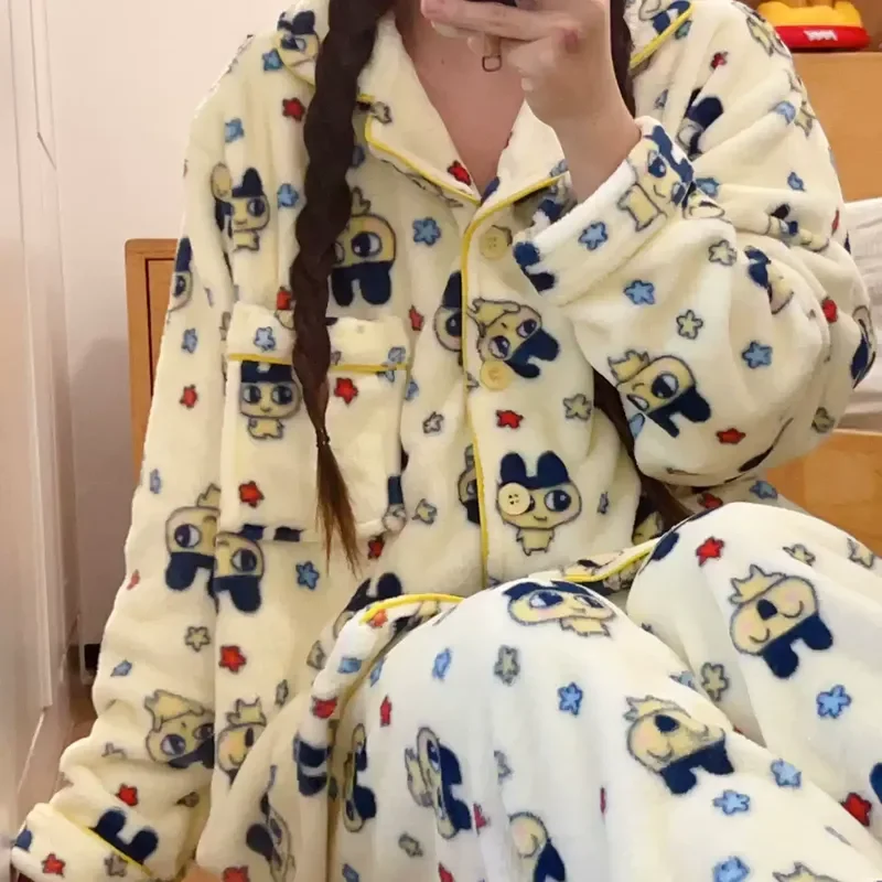 

in stock Tamagotchi Peripheral Pajamas For Women In Winter Thick And Cute Cartoon Mameijike Suitable For Outdoor Home Wear