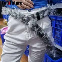 Y2K Girl Harajuku Western Cowgirl Cowboy Furry  Long Fox Fur Punk Belt  Women Men Gothic Cinto De Strass Ceinture Gift Belts