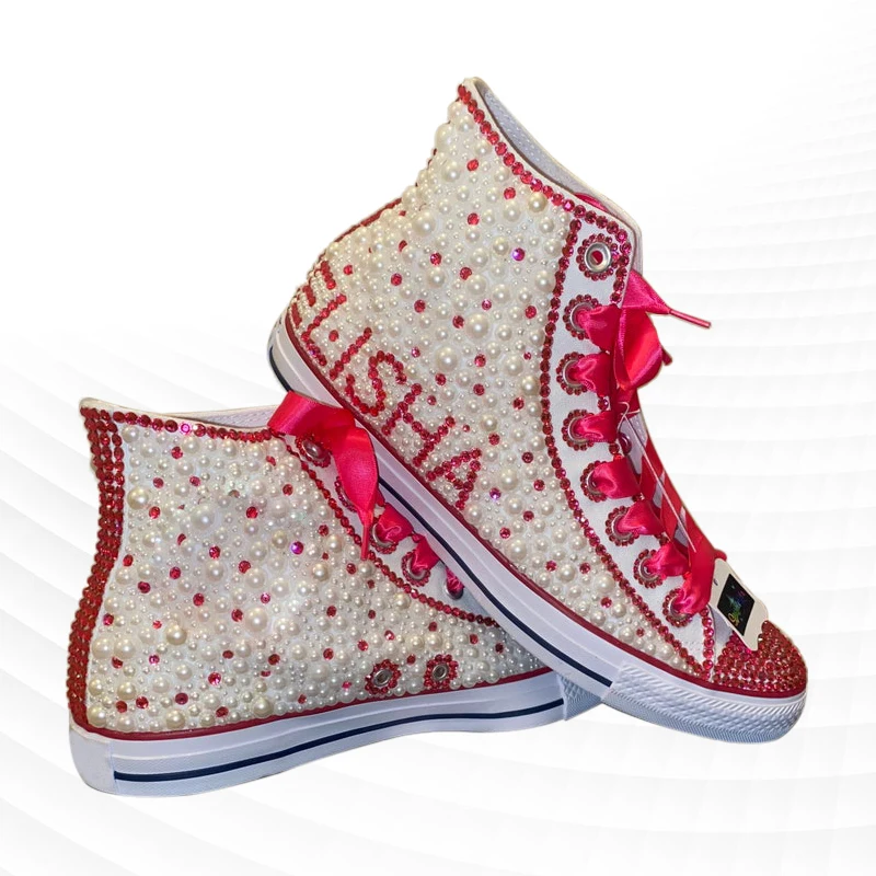 Multicolor high-top rhinestone canvas shoes sports walking comfort shoes handmade rhinestone ribbon vulcanized shoes 35-46