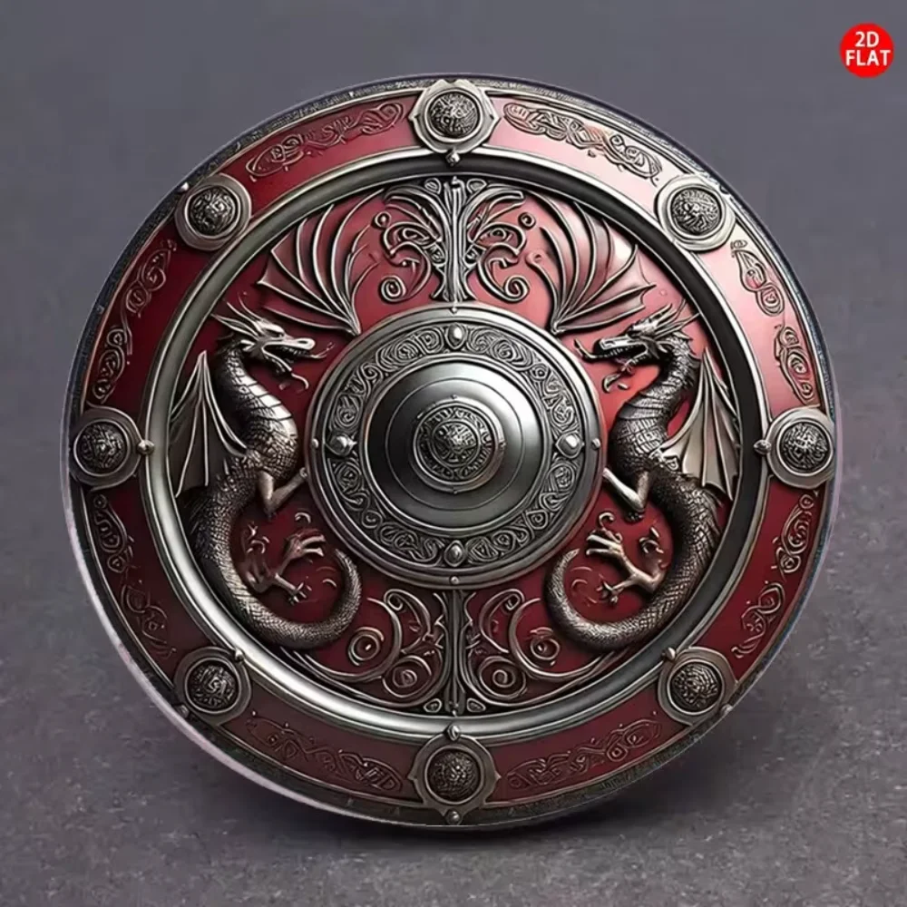 Celtic Dragon Shield Medieval Dragon Pattern Pin Stainless Steel Flat Dropper Pin Clothes Backpacks Pins Decorative Accessories