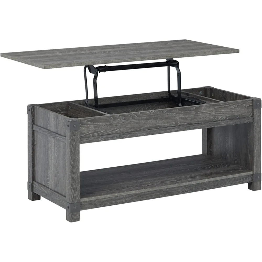 Mesa de centro com tampo elevatório Freedan Rustic Farmhouse, cinza