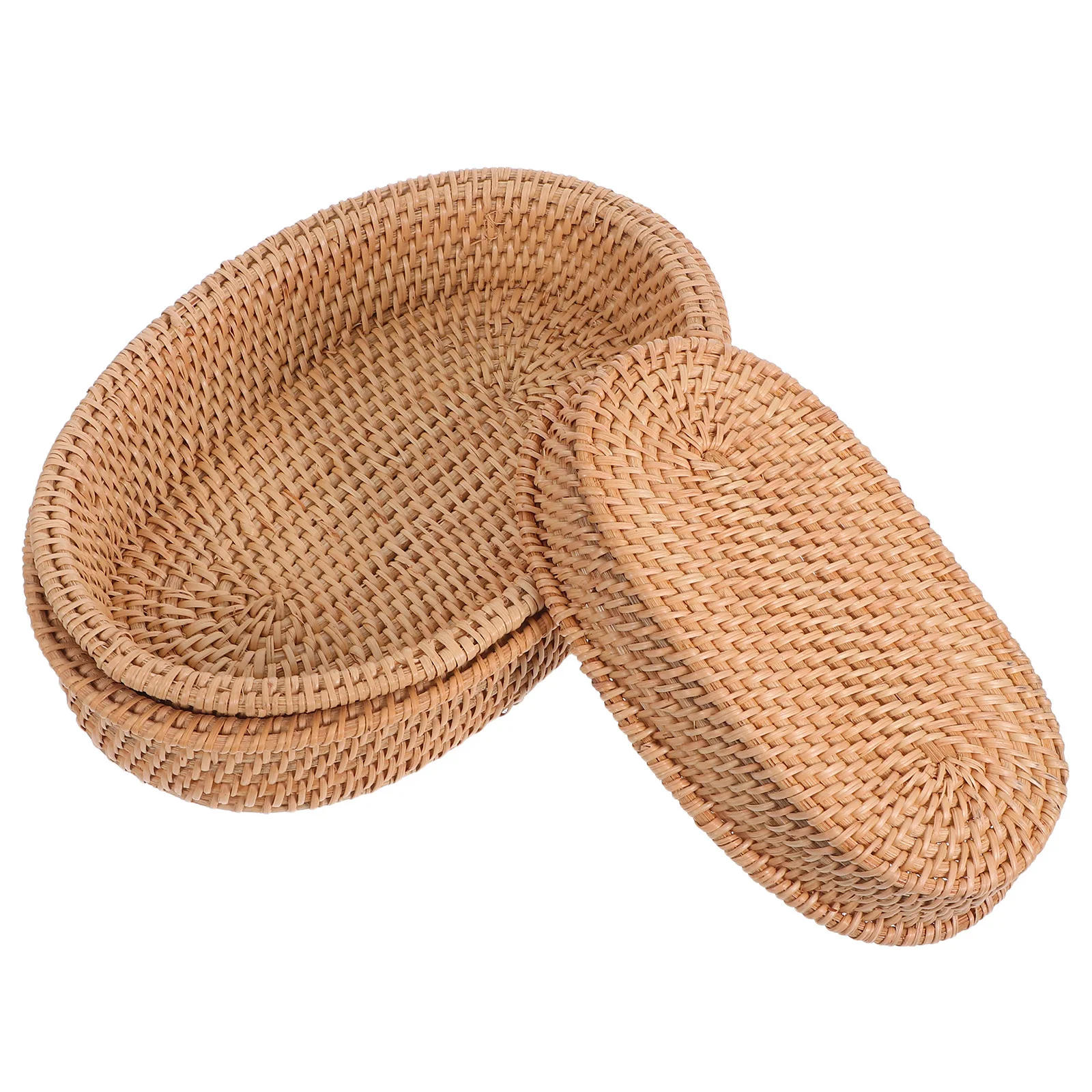 

3Pcs Rattan Bread Basket Handwoven Oval Shape Snack Organizer Fruit Serving Tray Kitchen Counter Storage Rattan Snack Basket