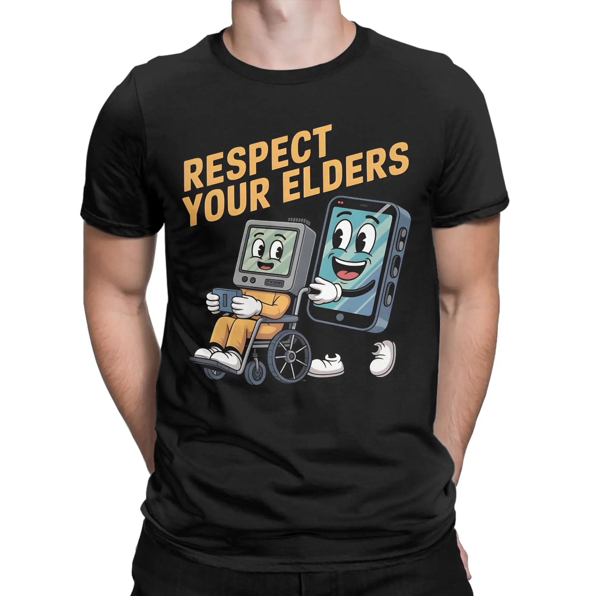 Respect Your Elders Gaming Control Retro  Retro Gamer Pride T-Shirt for Men Cotton Tee Shirt Crew Neck Short Sleeve T Shirts