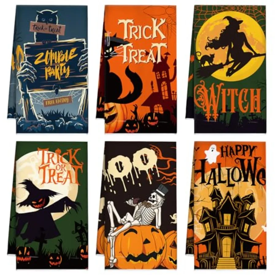 

Кухонные полотенца на Хэллоуин с тыквой и призраком, 6 шт., Boo, полотенца для посуды на Хэллоуин, впитывающие полотенца для рук «Кошелек или жизнь», набор украшений для H