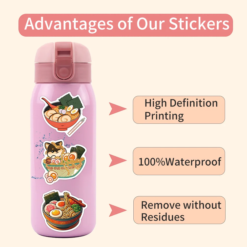 10/30/55PCS Pulled Noodles Stickers Funny Cartoon Sticker Food Graffiti DIY Scrapbook Luggage Laptop Guitar Car Bike Decals Toy