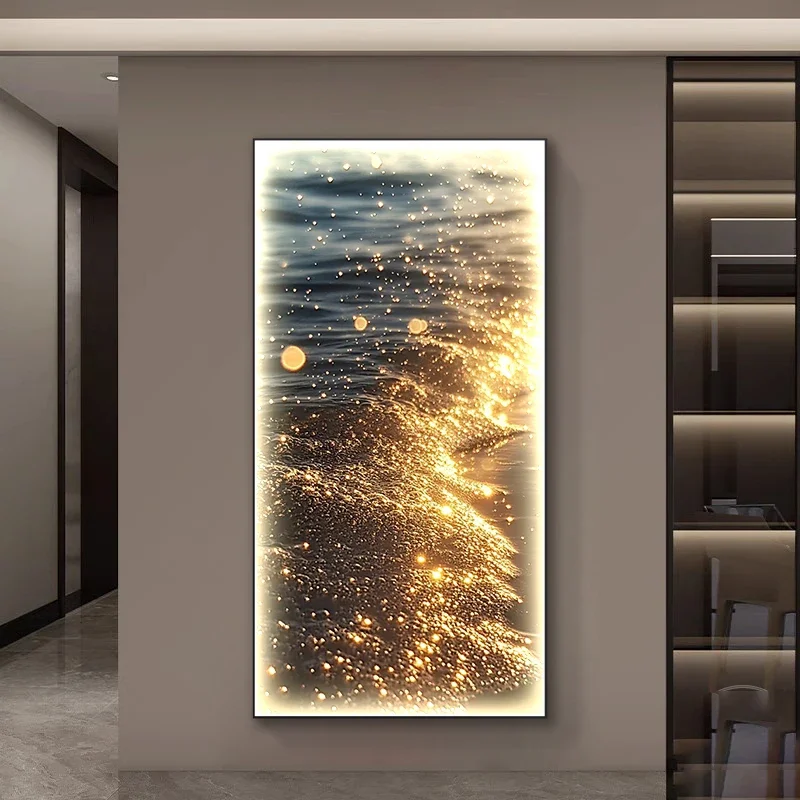 Modern LED Luminous Hanging Painting Entrance Luxurious Living Room Decoration Painting High-end Corridor Wave Mural Light
