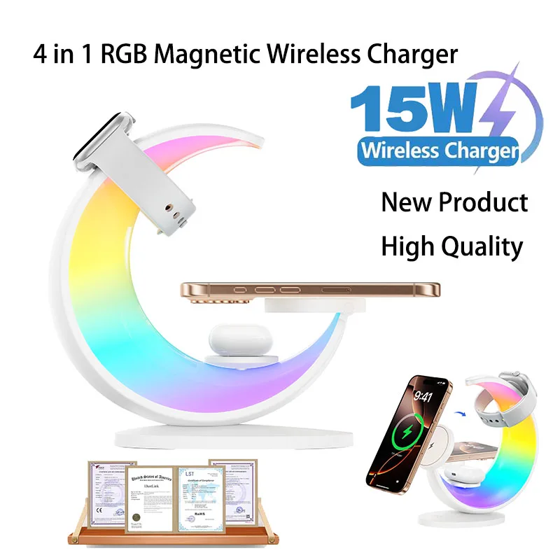 Soporte de cargador inalámbrico magnético 3 en 1 2025 Qi2 para iPhone17 16 15 14 13 12 Samsung S24 S23 S22 Apple Watch/carga de AirPods