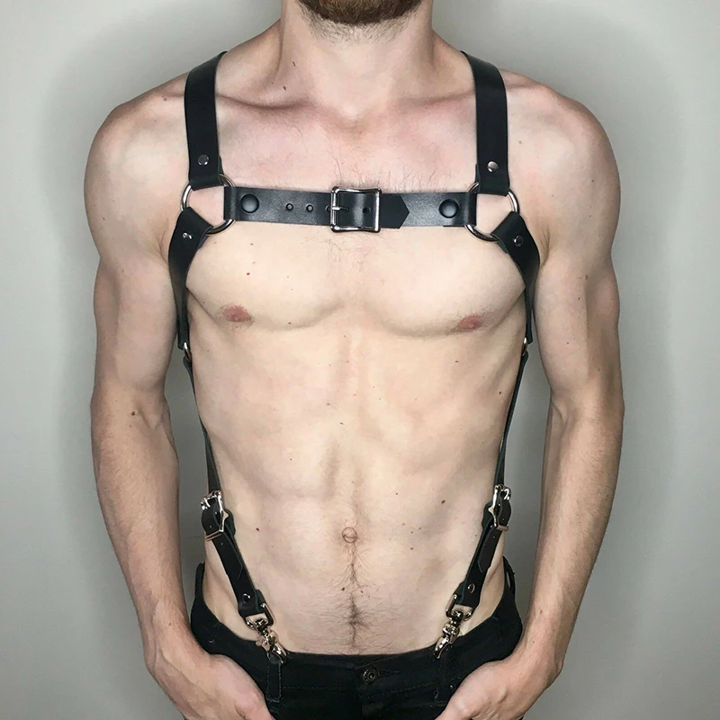 Leather Men Body Restraint Leather Harness Belts Straps Suspenders Braces Armor Costumes