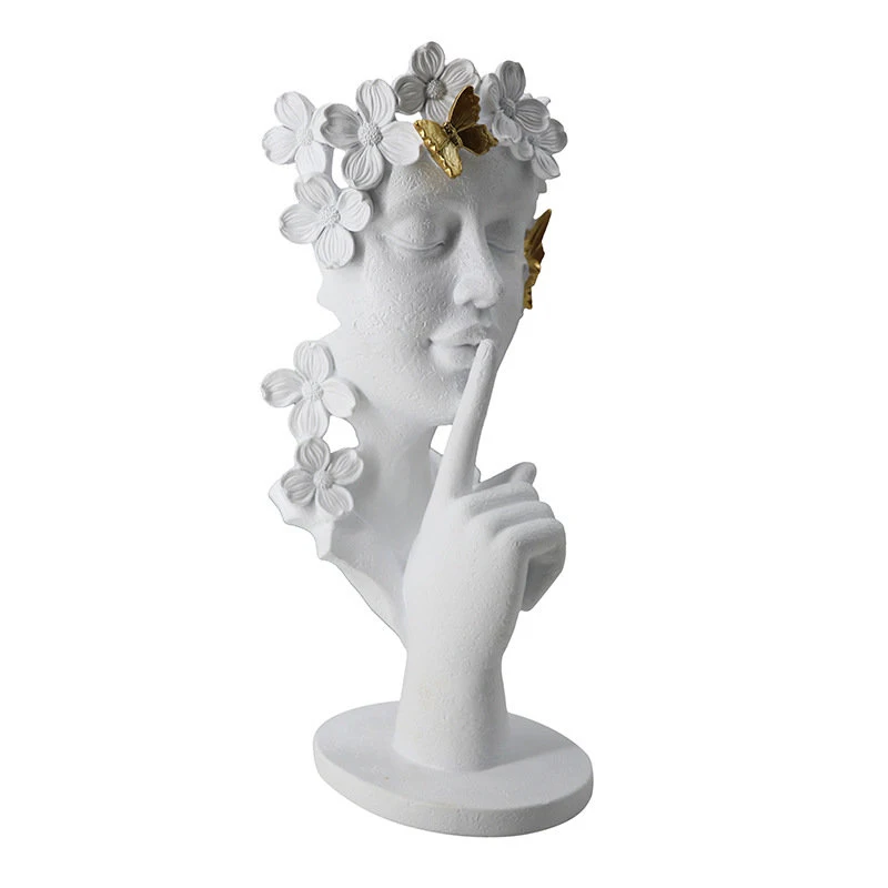 Gold Plated Portrait Sculpture Silence Is Gold Garland Figure Statue Desk Decoration Character Resins Ornaments Abstract Crafts