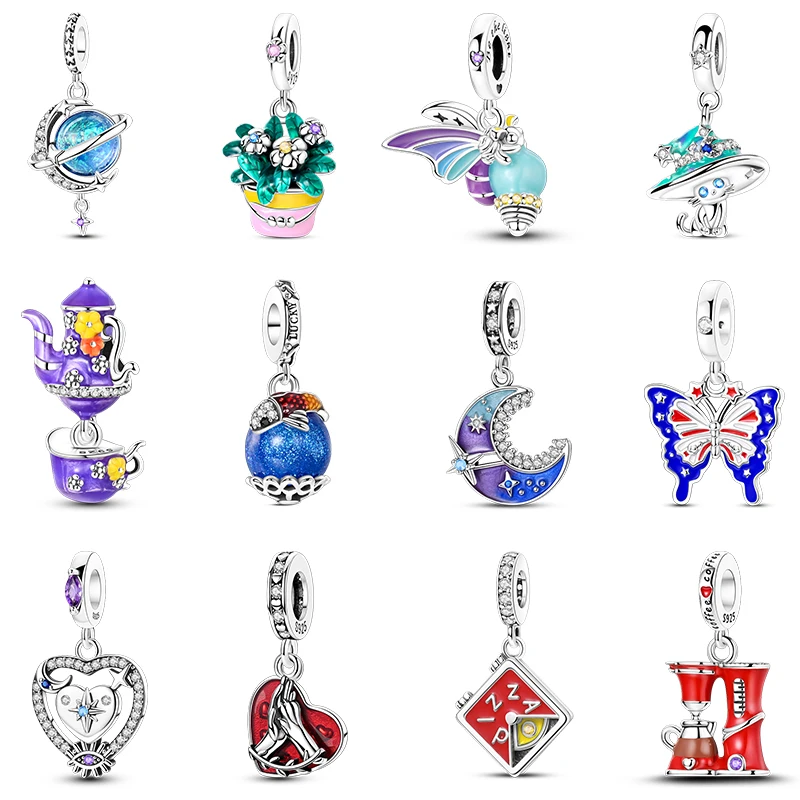 

Original 925 Sterling Silver Luminous Firefly Light Bulb Magic Hat Cat Coffee Machine Charms Beads Fit DIY Bracelets Jewelry