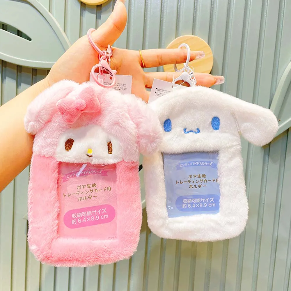 Lovely Sanrio Plush ID Card Keychain kawaii Kuromi Hello Kitty Card Holder Photo Album Cinnamoroll Pendant Student Cover Gift