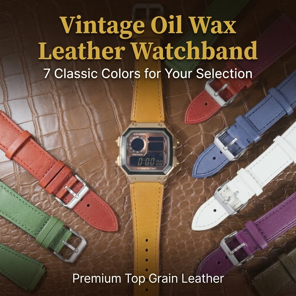 Genuine Leather Quick Release Watch Band 18cm to 24mm for Casio AE1200 Watch Straps 8 Color Tanning oil wax process