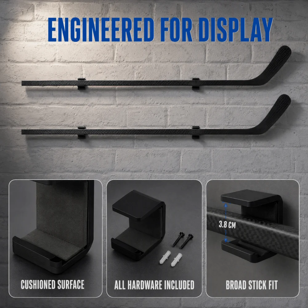 Acrylic Hockey Stick Wall Mount Black or Transparent Horizontal Hockey Stick Display Holder Wall Mounted