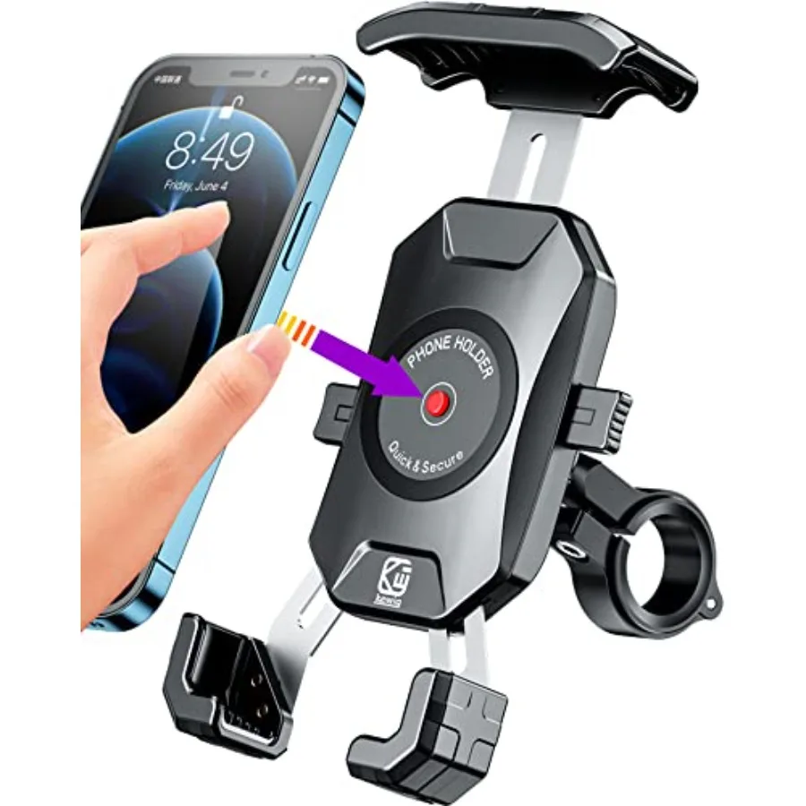 

Motorcycle Bike Phone Mount with Solid Aluminum Alloy Mounting Base [1s Lock] Handlebar Cell Phone Holder for Bicycle A
