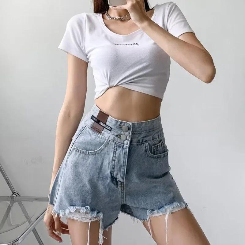 Black High-waisted Denim Shorts Women 2023 Summer New Korean Style Clothes Loose Wide-leg Hot Pants Y2K Casual  Bottoms