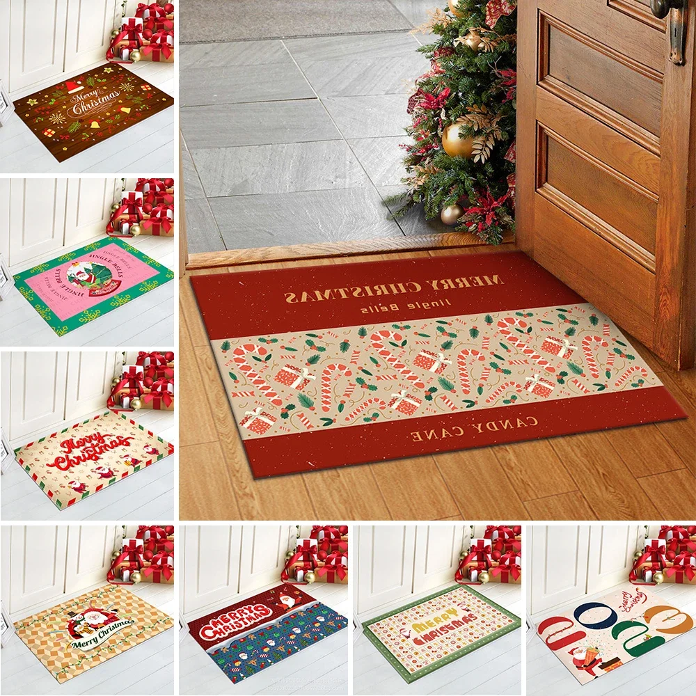 

1PC Christmas Element Printed Floor Mat Indoor Outdoor Anti-Skid Mat Kitchen Hallway Rugs Christmas Decoration Outdoor Decorate