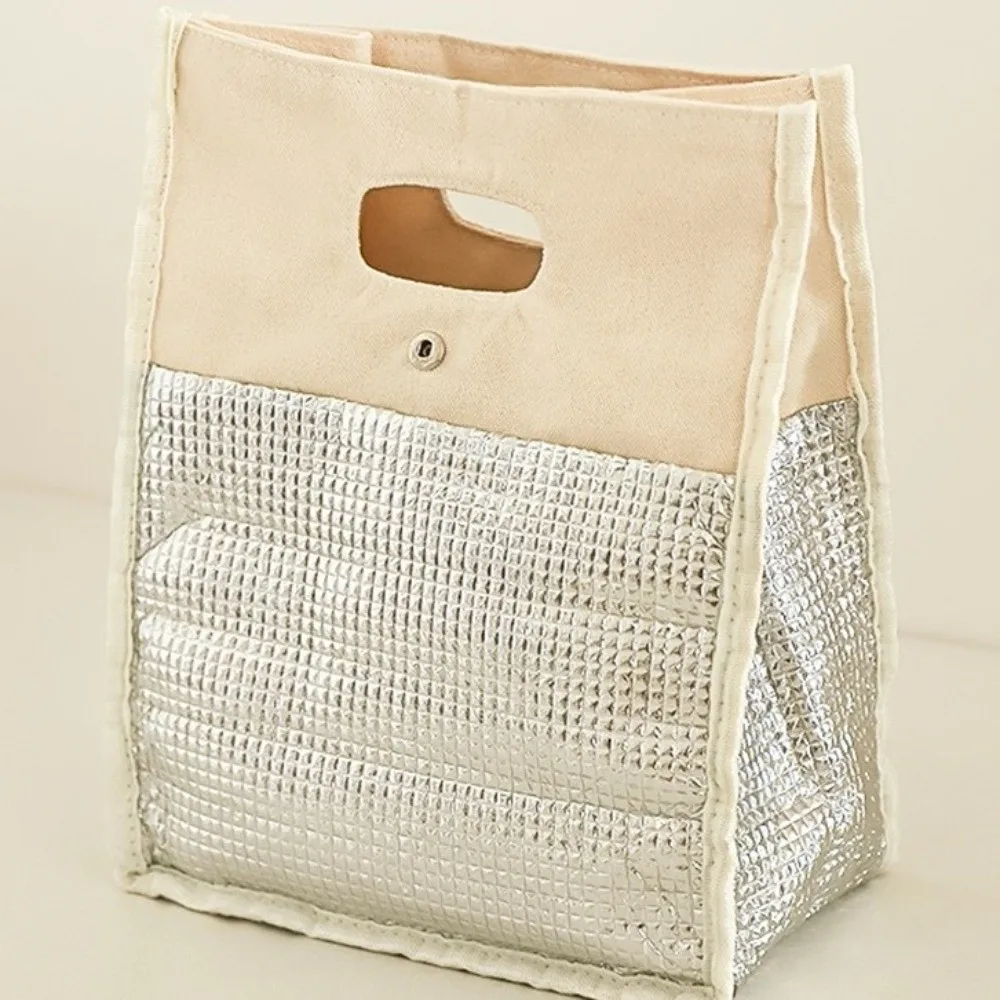 Aluminum Foil Liner Insulated Lunch Bag Canvas Large Capacity Portable Picnic Bag Leak Proof Thick Food Storage Bag Travel