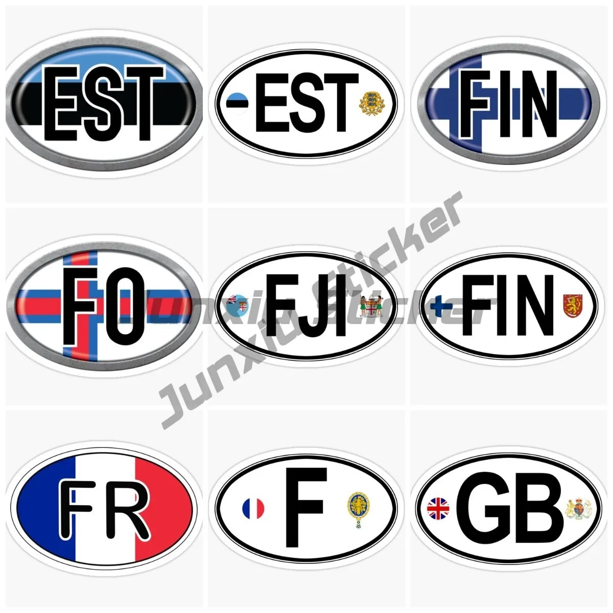 

Oval Country Flag Sticker EST Estonia FO Faroe FJI Fiji FIN FR France F GB Great Britain Country Code Flag Decor Vinyl Decal